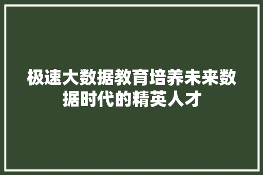 极速大数据教育培养未来数据时代的精英人才