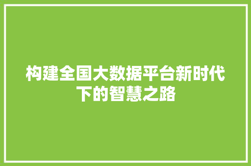 构建全国大数据平台新时代下的智慧之路