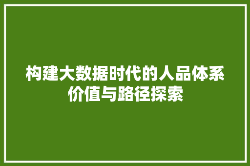 构建大数据时代的人品体系价值与路径探索 服务器/数据库
