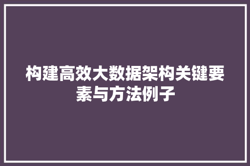 构建高效大数据架构关键要素与方法例子