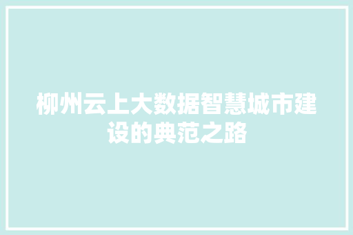 柳州云上大数据智慧城市建设的典范之路