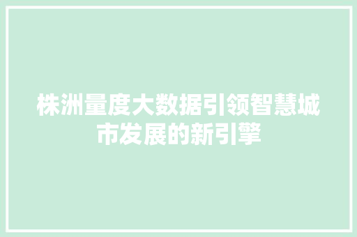 株洲量度大数据引领智慧城市发展的新引擎