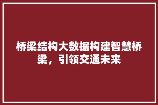 桥梁结构大数据构建智慧桥梁，引领交通未来