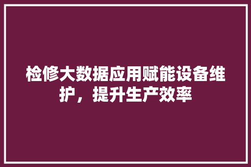 检修大数据应用赋能设备维护，提升生产效率 SEO教程