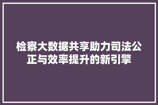 检察大数据共享助力司法公正与效率提升的新引擎