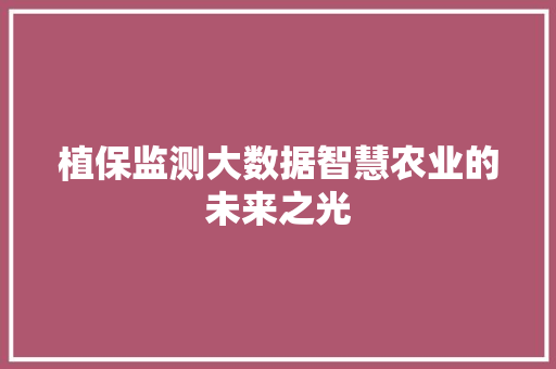 植保监测大数据智慧农业的未来之光 服务器/数据库