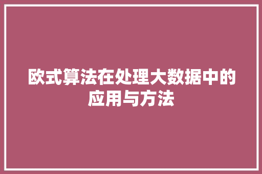 欧式算法在处理大数据中的应用与方法