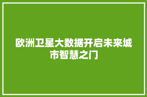 欧洲卫星大数据开启未来城市智慧之门