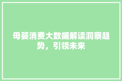 母婴消费大数据解读洞察趋势，引领未来 SEO教程