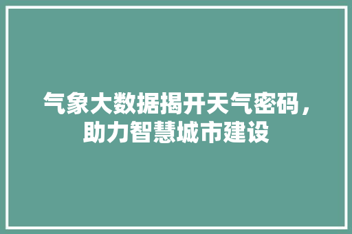 气象大数据揭开天气密码，助力智慧城市建设
