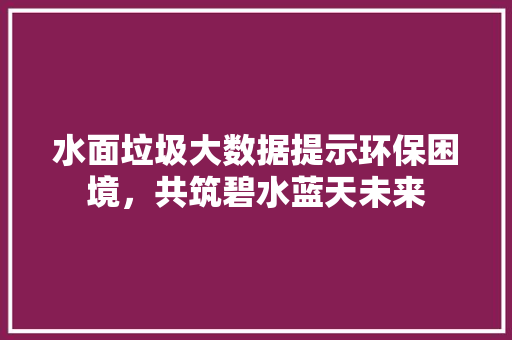 水面垃圾大数据提示环保困境，共筑碧水蓝天未来