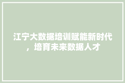 江宁大数据培训赋能新时代，培育未来数据人才 友链在线