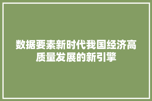 数据要素新时代我国经济高质量发展的新引擎