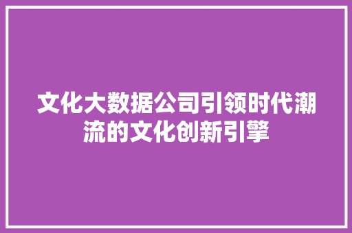 文化大数据公司引领时代潮流的文化创新引擎 Web前端