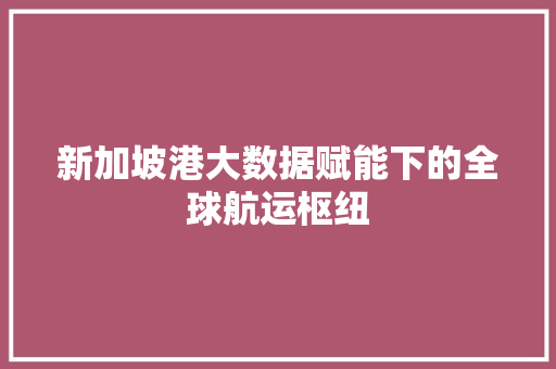 新加坡港大数据赋能下的全球航运枢纽