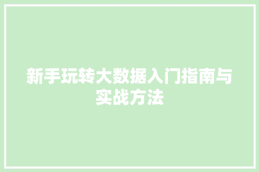 新手玩转大数据入门指南与实战方法 建站教程