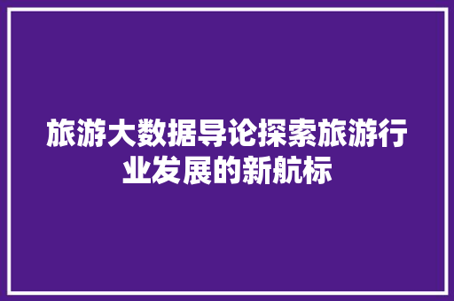 旅游大数据导论探索旅游行业发展的新航标