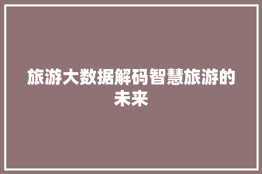 旅游大数据解码智慧旅游的未来