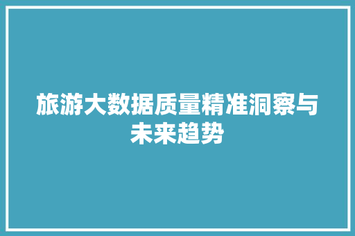 旅游大数据质量精准洞察与未来趋势