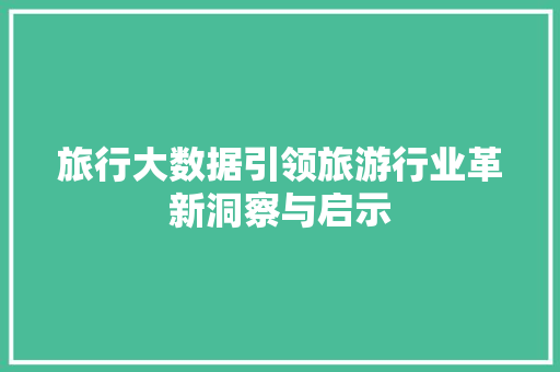 旅行大数据引领旅游行业革新洞察与启示