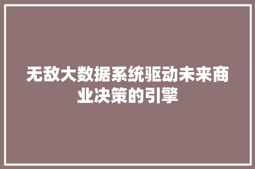 无敌大数据系统驱动未来商业决策的引擎 Web前端