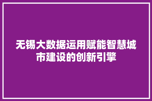无锡大数据运用赋能智慧城市建设的创新引擎