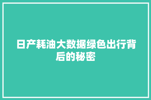 日产耗油大数据绿色出行背后的秘密 Web前端
