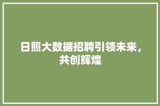 日照大数据招聘引领未来，共创辉煌