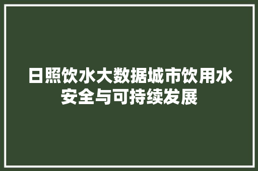 日照饮水大数据城市饮用水安全与可持续发展