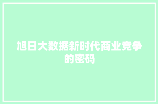 旭日大数据新时代商业竞争的密码 服务器/数据库