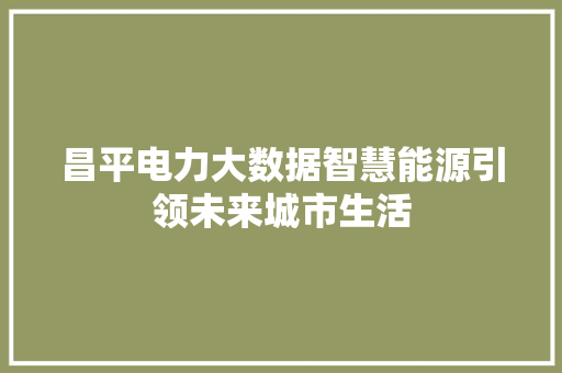昌平电力大数据智慧能源引领未来城市生活
