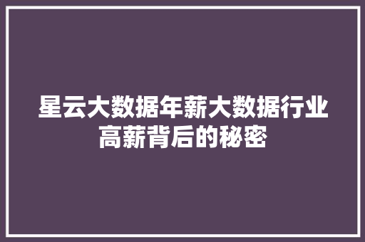 星云大数据年薪大数据行业高薪背后的秘密