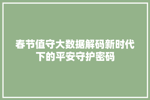 春节值守大数据解码新时代下的平安守护密码 建站教程