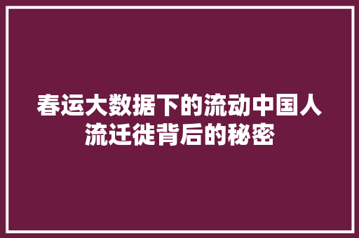 春运大数据下的流动中国人流迁徙背后的秘密