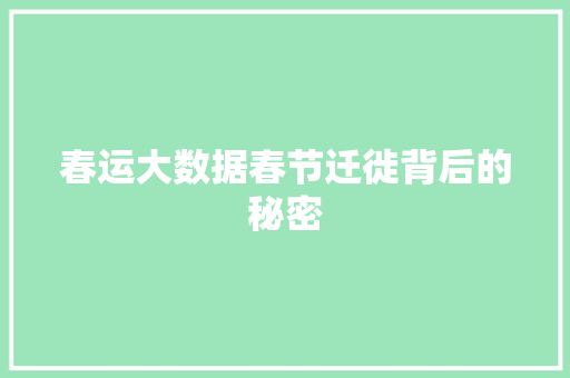 春运大数据春节迁徙背后的秘密