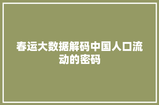 春运大数据解码中国人口流动的密码