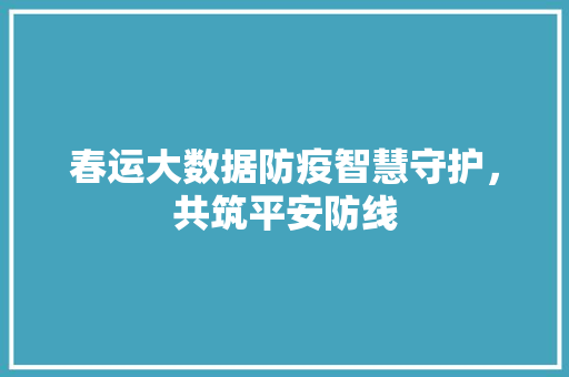 春运大数据防疫智慧守护，共筑平安防线