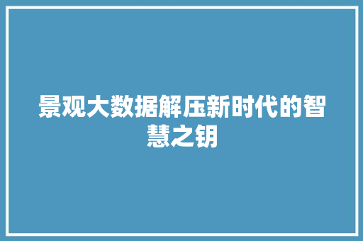 景观大数据解压新时代的智慧之钥
