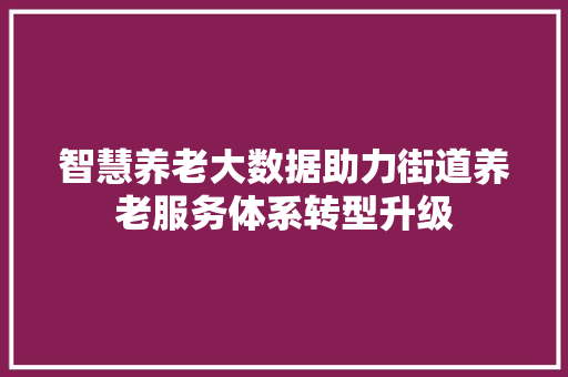 智慧养老大数据助力街道养老服务体系转型升级