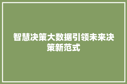 智慧决策大数据引领未来决策新范式