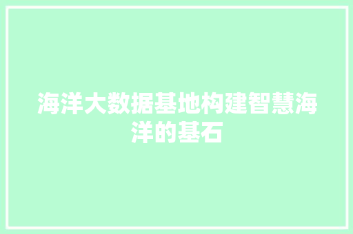 海洋大数据基地构建智慧海洋的基石
