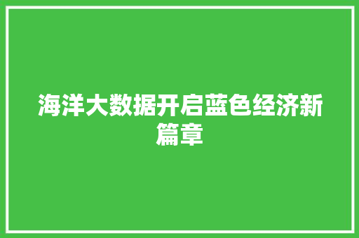 海洋大数据开启蓝色经济新篇章