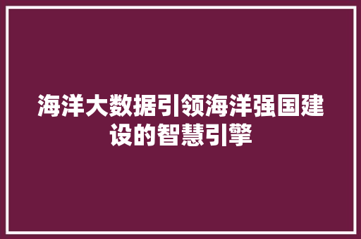 海洋大数据引领海洋强国建设的智慧引擎