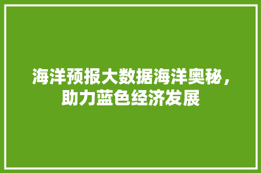 海洋预报大数据海洋奥秘，助力蓝色经济发展