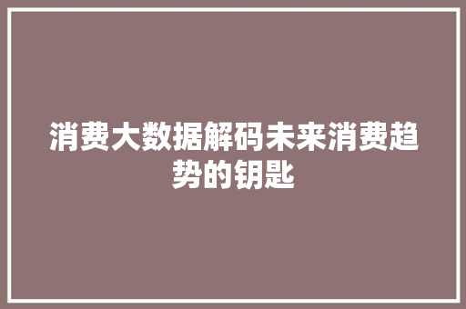 消费大数据解码未来消费趋势的钥匙