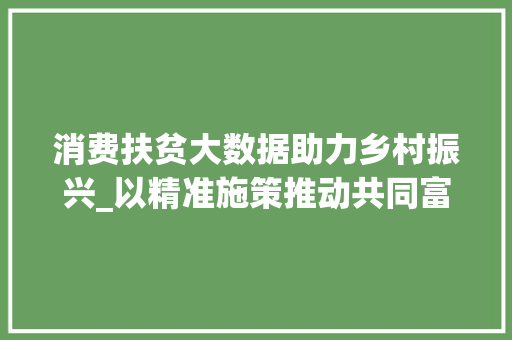 消费扶贫大数据助力乡村振兴_以精准施策推动共同富裕