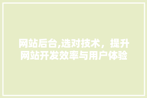网站后台,选对技术，提升网站开发效率与用户体验