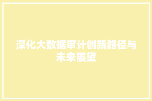 深化大数据审计创新路径与未来展望