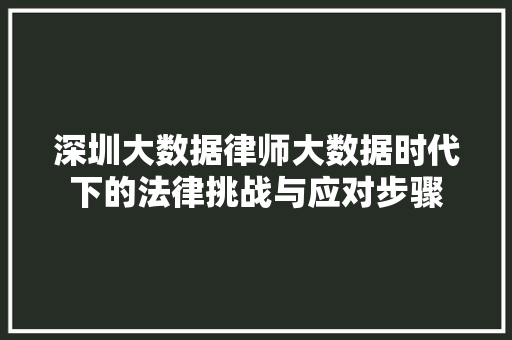 深圳大数据律师大数据时代下的法律挑战与应对步骤
