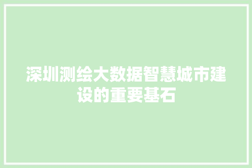 深圳测绘大数据智慧城市建设的重要基石